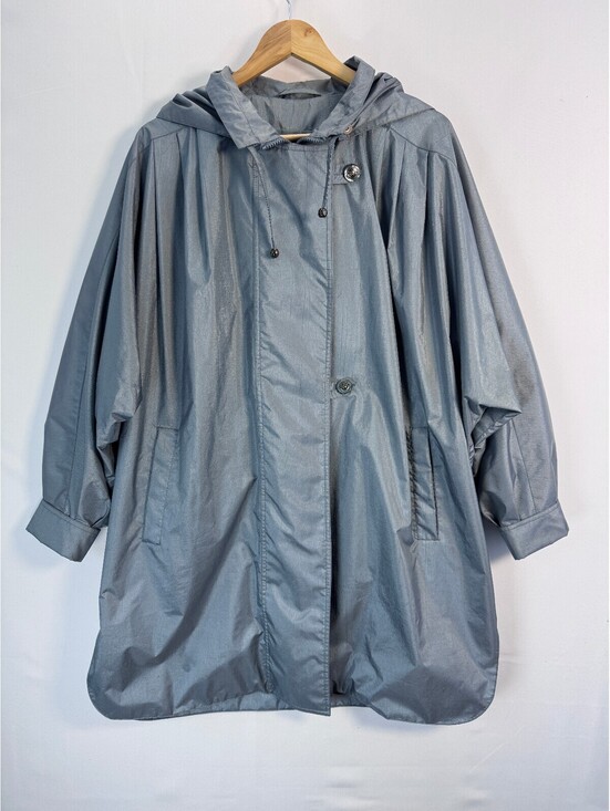 Fleet Street Jackets & Blazers - Vintage Fleet Street Metallic Raincoat Hooded Long Coat Womens Medium 90s Y2K